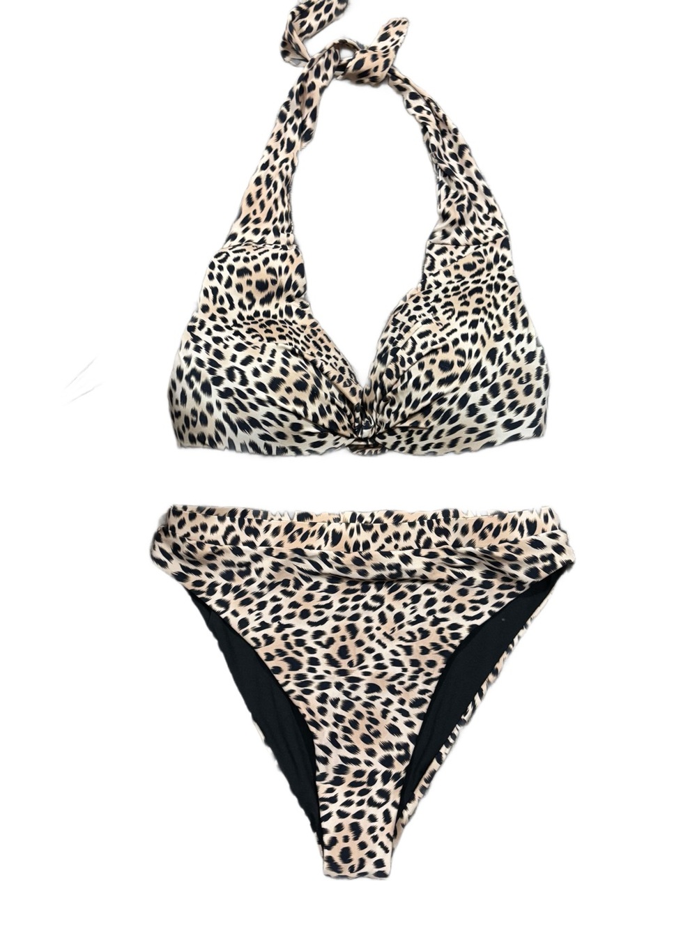 H2OH Colours Leopard Print Halter Bikini Set High Waisted Animal Print L